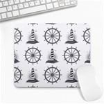 Marine-nautical-seamless-pattern-with-vintage-lighthouse-wheel Large Mousepad