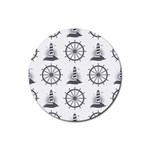 Marine-nautical-seamless-pattern-with-vintage-lighthouse-wheel Rubber Coaster (Round)