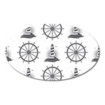 Marine-nautical-seamless-pattern-with-vintage-lighthouse-wheel Oval Magnet