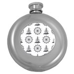 Marine-nautical-seamless-pattern-with-vintage-lighthouse-wheel Round Hip Flask (5 oz)