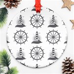 Marine-nautical-seamless-pattern-with-vintage-lighthouse-wheel Round Ornament (Two Sides)