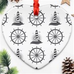 Marine-nautical-seamless-pattern-with-vintage-lighthouse-wheel Heart Ornament (Two Sides)