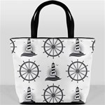 Marine-nautical-seamless-pattern-with-vintage-lighthouse-wheel Bucket Bag