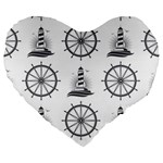 Marine-nautical-seamless-pattern-with-vintage-lighthouse-wheel Large 19  Premium Heart Shape Cushions