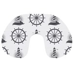 Marine-nautical-seamless-pattern-with-vintage-lighthouse-wheel Travel Neck Pillow