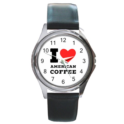 I love American coffee Round Metal Watch from ArtsNow.com Front