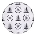 Marine-nautical-seamless-pattern-with-vintage-lighthouse-wheel Round Glass Fridge Magnet (4 pack)