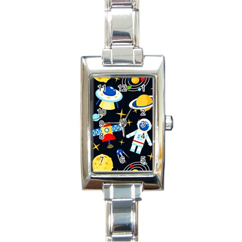 Space Seamless Pattern Rectangle Italian Charm Watch from ArtsNow.com Front