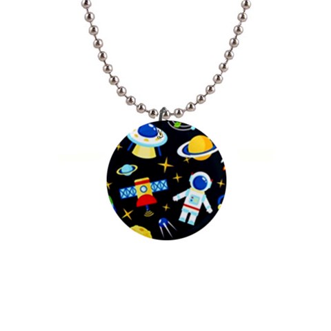 Space Seamless Pattern 1  Button Necklace from ArtsNow.com Front