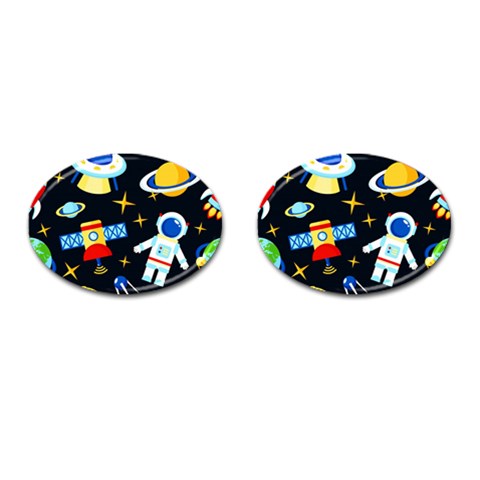 Space Seamless Pattern Cufflinks (Oval) from ArtsNow.com Front(Pair)