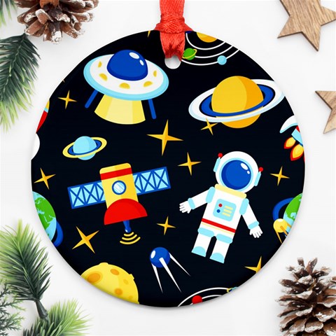 Space Seamless Pattern Round Ornament (Two Sides) from ArtsNow.com Front