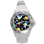 Space Seamless Pattern Round Plastic Sport Watch (L)