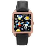 Space Seamless Pattern Rose Gold Leather Watch 