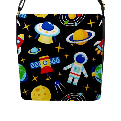 Space Seamless Pattern Flap Closure Messenger Bag (L) from ArtsNow.com Front
