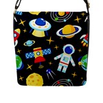 Space Seamless Pattern Flap Closure Messenger Bag (L)