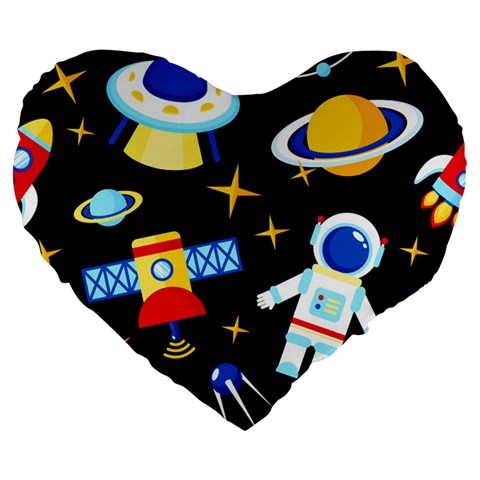 Space Seamless Pattern Large 19  Premium Flano Heart Shape Cushions from ArtsNow.com Front
