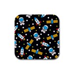 Seamless-adventure-space-vector-pattern-background Rubber Square Coaster (4 pack)