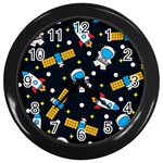 Seamless-adventure-space-vector-pattern-background Wall Clock (Black)