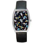 Seamless-adventure-space-vector-pattern-background Barrel Style Metal Watch