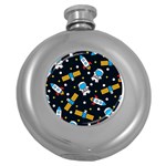 Seamless-adventure-space-vector-pattern-background Round Hip Flask (5 oz)