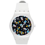 Seamless-adventure-space-vector-pattern-background Round Plastic Sport Watch (M)