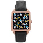 Seamless-adventure-space-vector-pattern-background Rose Gold Leather Watch 