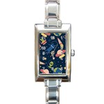 Seamless-pattern-with-funny-aliens-cat-galaxy Rectangle Italian Charm Watch