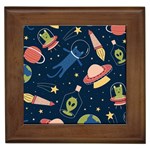 Seamless-pattern-with-funny-aliens-cat-galaxy Framed Tile