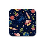 Seamless-pattern-with-funny-aliens-cat-galaxy Rubber Square Coaster (4 pack)