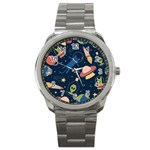 Seamless-pattern-with-funny-aliens-cat-galaxy Sport Metal Watch