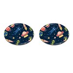 Seamless-pattern-with-funny-aliens-cat-galaxy Cufflinks (Oval)