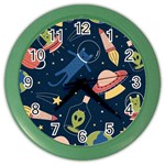 Seamless-pattern-with-funny-aliens-cat-galaxy Color Wall Clock