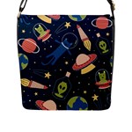 Seamless-pattern-with-funny-aliens-cat-galaxy Flap Closure Messenger Bag (L)