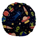 Seamless-pattern-with-funny-aliens-cat-galaxy Large 18  Premium Flano Round Cushions