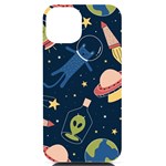 Seamless-pattern-with-funny-aliens-cat-galaxy iPhone 14 Black UV Print Case