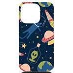 Seamless-pattern-with-funny-aliens-cat-galaxy iPhone 14 Pro Black UV Print Case