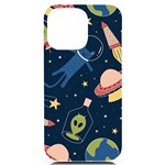 Seamless-pattern-with-funny-aliens-cat-galaxy iPhone 14 Pro Max Black UV Print Case