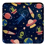 Seamless-pattern-with-funny-aliens-cat-galaxy Square Glass Fridge Magnet (4 pack)