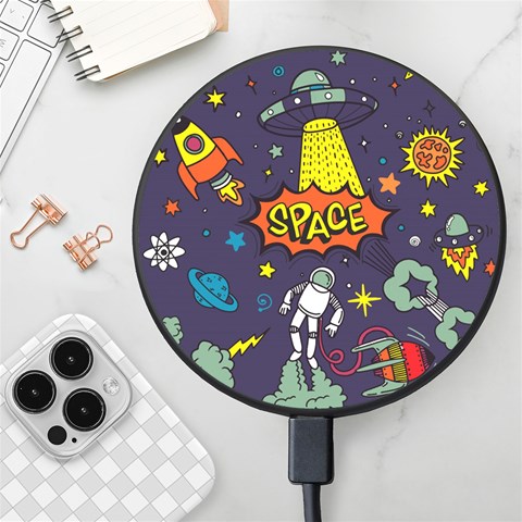 Vector Flat Space Design Background With Text Wireless Fast Charger(Black) from ArtsNow.com Front