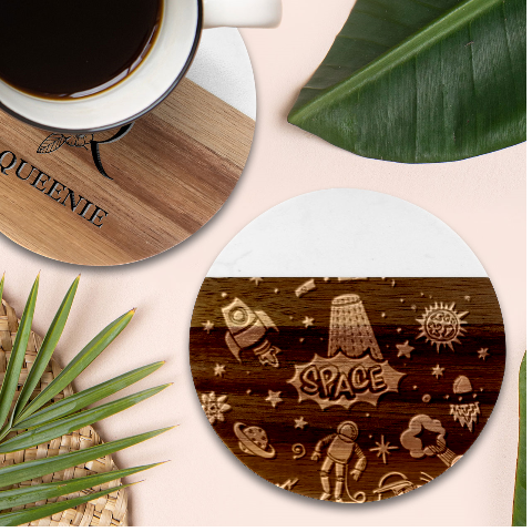 Vector Flat Space Design Background With Text Marble Wood Coaster (Round) from ArtsNow.com Front
