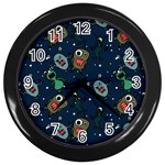 Monster-alien-pattern-seamless-background Wall Clock (Black)