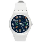 Monster-alien-pattern-seamless-background Round Plastic Sport Watch (M)