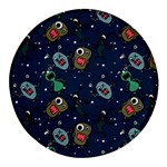 Monster-alien-pattern-seamless-background Round Glass Fridge Magnet (4 pack)