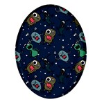 Monster-alien-pattern-seamless-background Oval Glass Fridge Magnet (4 pack)