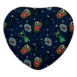 Monster-alien-pattern-seamless-background Heart Glass Fridge Magnet (4 pack)