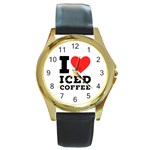 I love iced coffee Round Gold Metal Watch