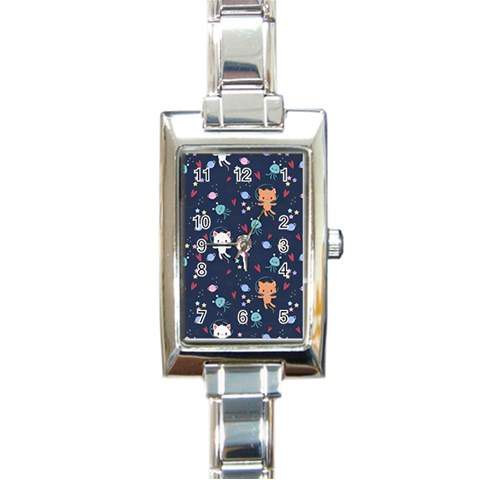 Cute Astronaut Cat With Star Galaxy Elements Seamless Pattern Rectangle Italian Charm Watch from ArtsNow.com Front