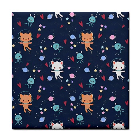 Cute Astronaut Cat With Star Galaxy Elements Seamless Pattern Tile Coaster from ArtsNow.com Front