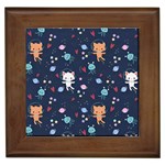 Cute Astronaut Cat With Star Galaxy Elements Seamless Pattern Framed Tile