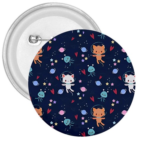 Cute Astronaut Cat With Star Galaxy Elements Seamless Pattern 3  Buttons from ArtsNow.com Front
